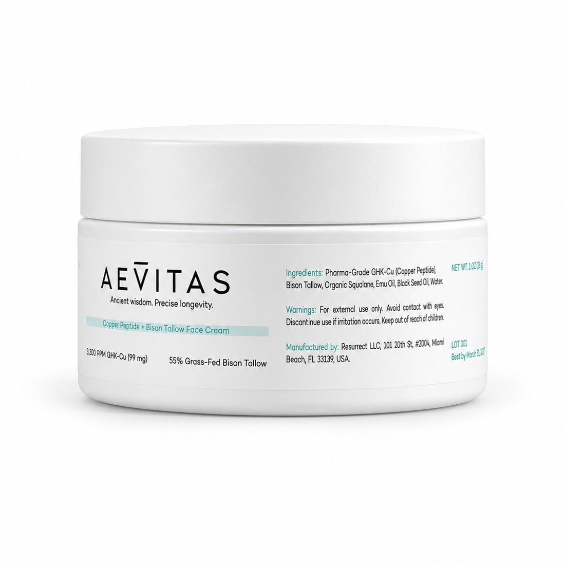 Front label with ingredients